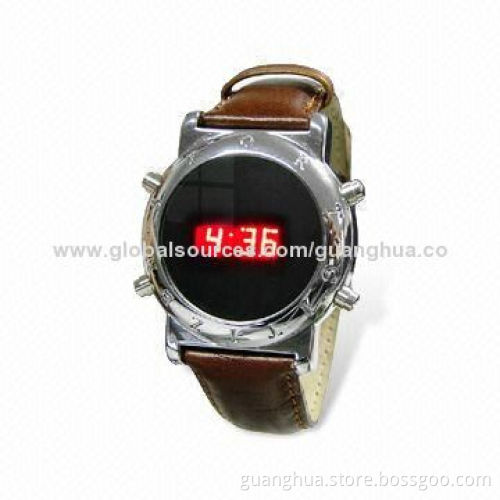 LED Watch with Durable Leather Strap, CE Mark